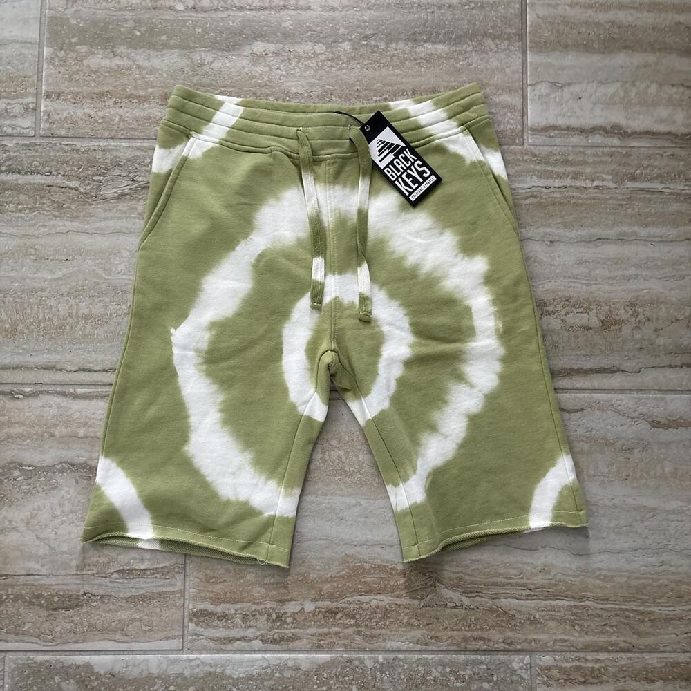 Green and white tie dye shorts